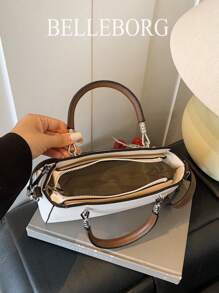 BELLEBORG Lychee Texture Zipper Decor Women Handbag With Pendant - Beige - View 11