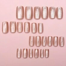 24Pcs Chic Cat-Eye Press-On Nails – Minimalist Luxury Reusable False Nail Tips, Easy-Apply Removable Gel Stick-On Manicure For Instant Bright Elegant Look - 黑色 - 查看 2