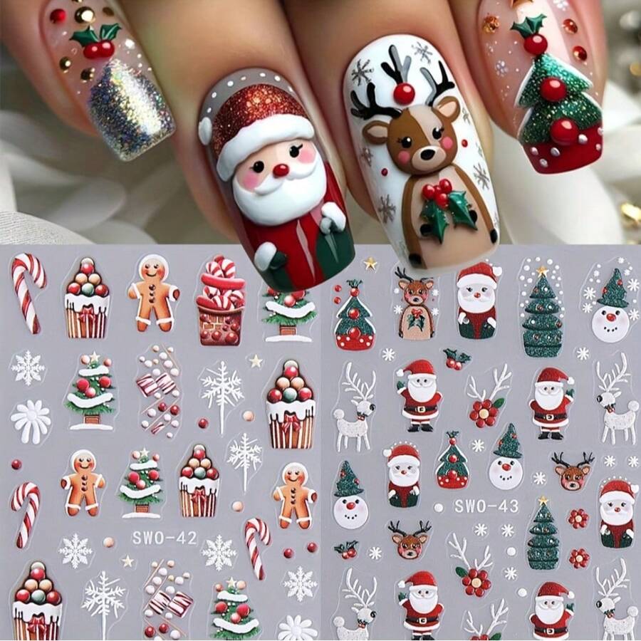 Christmas Nail Art Decals/Cartoon Nail Stickers/Cute Girl Style/Christmas Gift - Multicolor - View 1