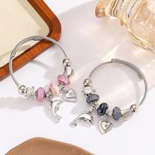 1pc Fashionable Stainless Steel Bracelet With Butterfly Charm And Key Pendant, Summer Bracelet For Girlfriend, Decorative Gift