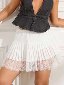 Women's Y2k Lace Half Slip Skirt Elastic Waist Low Rise Pleated Ruffle Lace Trim Mini Skirt Layered Flowy Short Skirts Underskirt Cute Lingerie Skirts Streetwear - 白色 - 查看 9