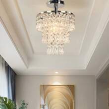 1pc Mini Gold Crystal Pendant Light, Lampadari, Modern Crystal Ceiling Light, Lampadario Soggiorno, Led Crystal Chandelier, 3 Tiers Crystal Raindrop Light, Decorative Lighting, Ceiling Light, Crystal Light For Bedroom, Hallway, Living Room, Girl's Room, Dining Room, Bathroom. - Gold - View 8