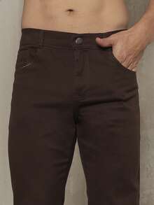Men's Slim Fit Lycra Dress Pants With Built-In Pocket - Cà phê nâu - Xem 2