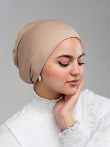 1 chiếc băng đô buộc đầu mềm mại thời trang đơn giản trơn, khăn xếp đội đầu, mũ đội đầu cho phụ nữ, thích hợp cho cuộc sống hàng ngày và thể thao ngoài trời để mặc - Màu Khaki - Xem 2