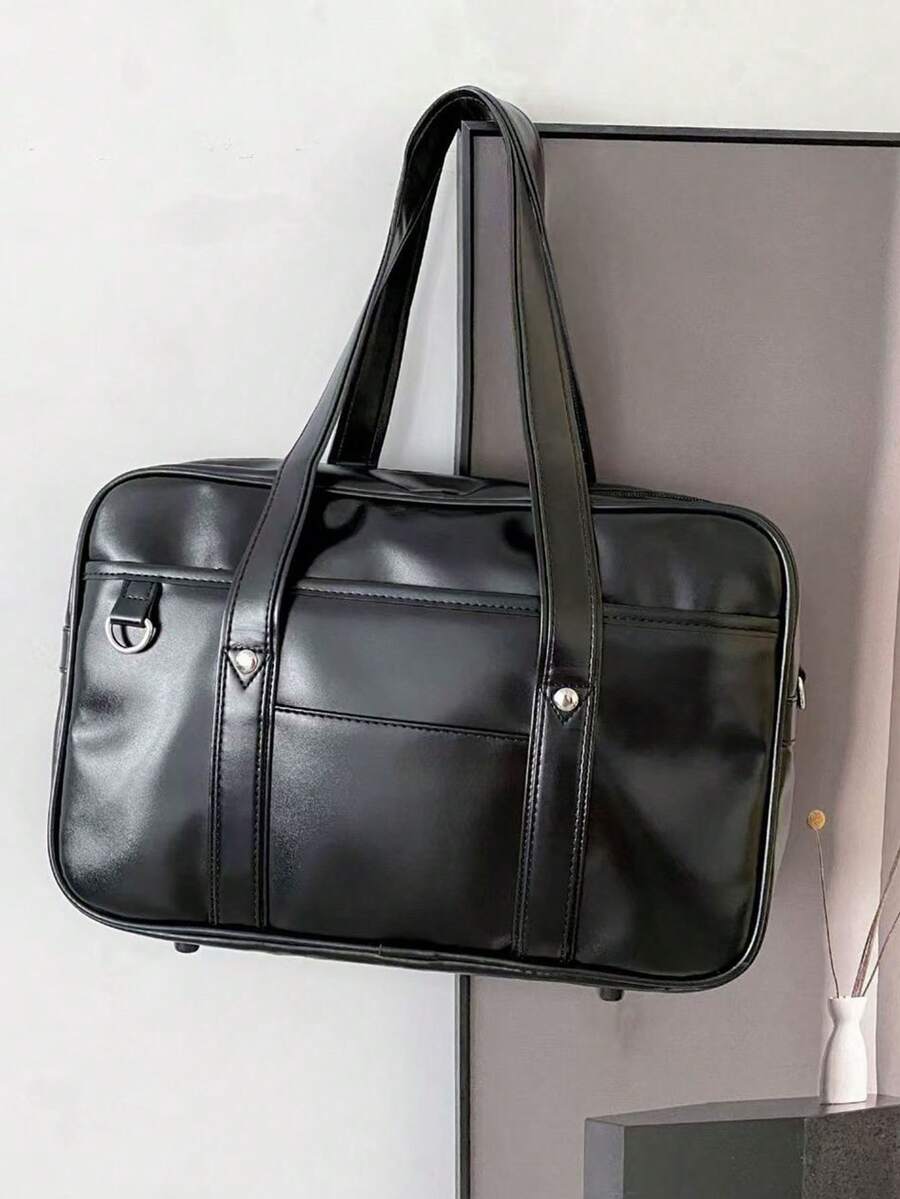 Stylish Japanese School Uniform Style Tote Bag, Versatile For Commuting, Laptop, Travel, Casual Wear, Minimalist Design, High-Quality Solid Color Large Capacity Women Shoulder Handbag - Black - View 1
