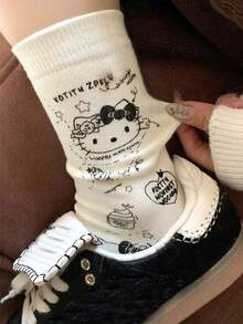 Sanrio 3 Pares de Meias Fofas Hello Kitty, Meias Quentes de Tornozelo para Meninas, Adequadas para Outono/Inverno