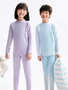 Annil Children's Clothing For Girls, Girls, Boys, Boys, Middle-Aged And Young Children, Teenagers, Mid-Neck Long-Sleeved Base, Autumn And Pants Sets, Home, Mountain Print, Warm Clothes For Winter