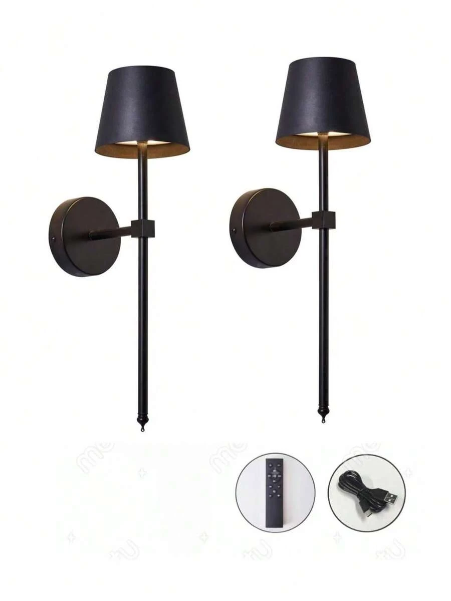 2pcs Wireless Wall Lamp, Small Cordless High Capacity Rechargeable Battery LED Wall Light, Dimmable Lighting, Suitable For Wall Decor, Living Room, Bedroom, Corridor, Gift, Night Light (Black)