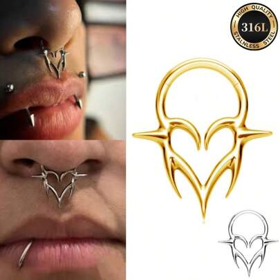 1 st 316 rostfritt stål hjärtformad näsring - gotisk Y2K punkstil, lämplig för män och kvinnor nässeptum, brosk, conch, helix, daith multifunktionella näs- och öronpiercingsmycken