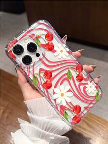 樱花涂鸦油画防摔手机壳适用于 14 Pro Max，新款13、15手机保护壳，ins风，透明，优雅适用于 12/12 Pro、11、XS，防水防震防刮 - 紅色 - 查看 3