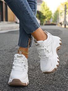 2025 New Short Height Increasing Women Shoes, Chunky Sneakers Thick-Soled Wedge Shoes, White Versatile Ladies Lace-Up Casual Athletic Shoes - White - View 4