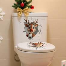 1/3件装圣诞节马桶贴纸 - 圣诞老人和驯鹿浴室装饰，乙烯基马桶贴纸墙贴家居装饰圣诞饰品 - 彩色 - 查看 5