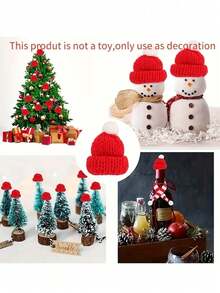 6pcs Mini Christmas Decorations - Mini Santa Hats & Scarves, Mini Knitted Santa Hats, Small Christmas Bottle Toppers, Doll House Christmas Party Decor, Home Decor