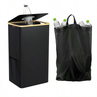 Hopfällbar flaskuppsamlare i 600D Oxfordnylon för inomhusbruk, luktdämpande återvinningsbehållare, 100 liters kapacitet, rivtålig och tvättbar, rymmer ca 35 flaskor, perfekt för hemmabruk, flaskuppsamlare med mundesign