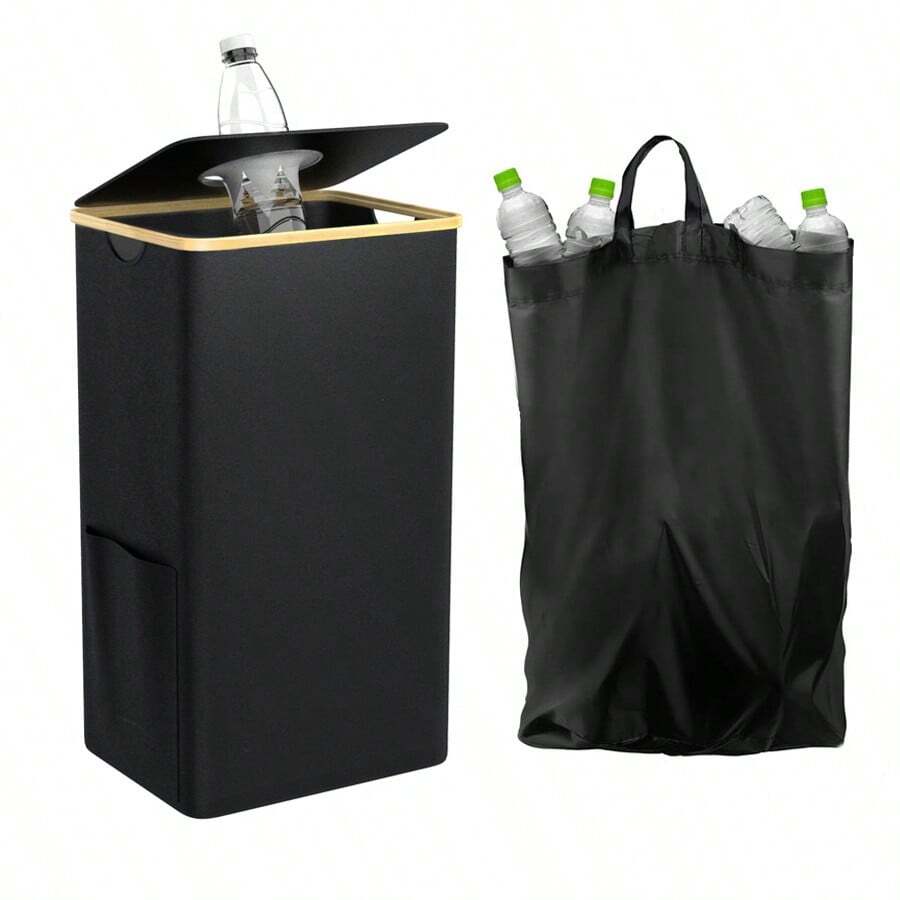 600D 牛津尼龙可折叠室内瓶子收集器，抑臭回收箱，容量 100 升，抗撕裂且可清洗，可收集约 35 个瓶子，非常适合家庭使用，口型设计瓶子收集器 - 彩色 - 查看 1