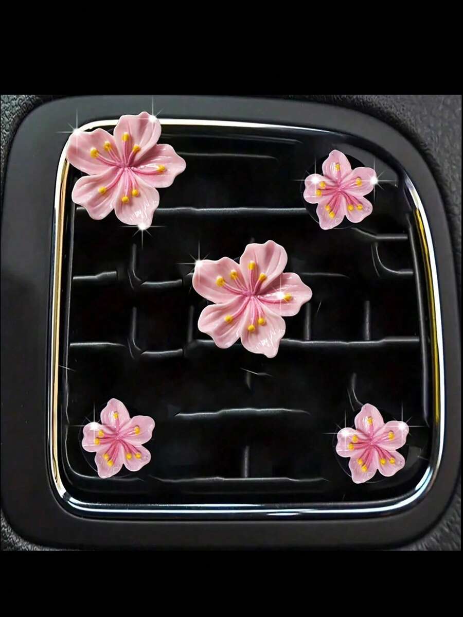 5pcs Cherry Blossom Car Air Vent Clips, Car Accessories Floral Air Vent Decorations