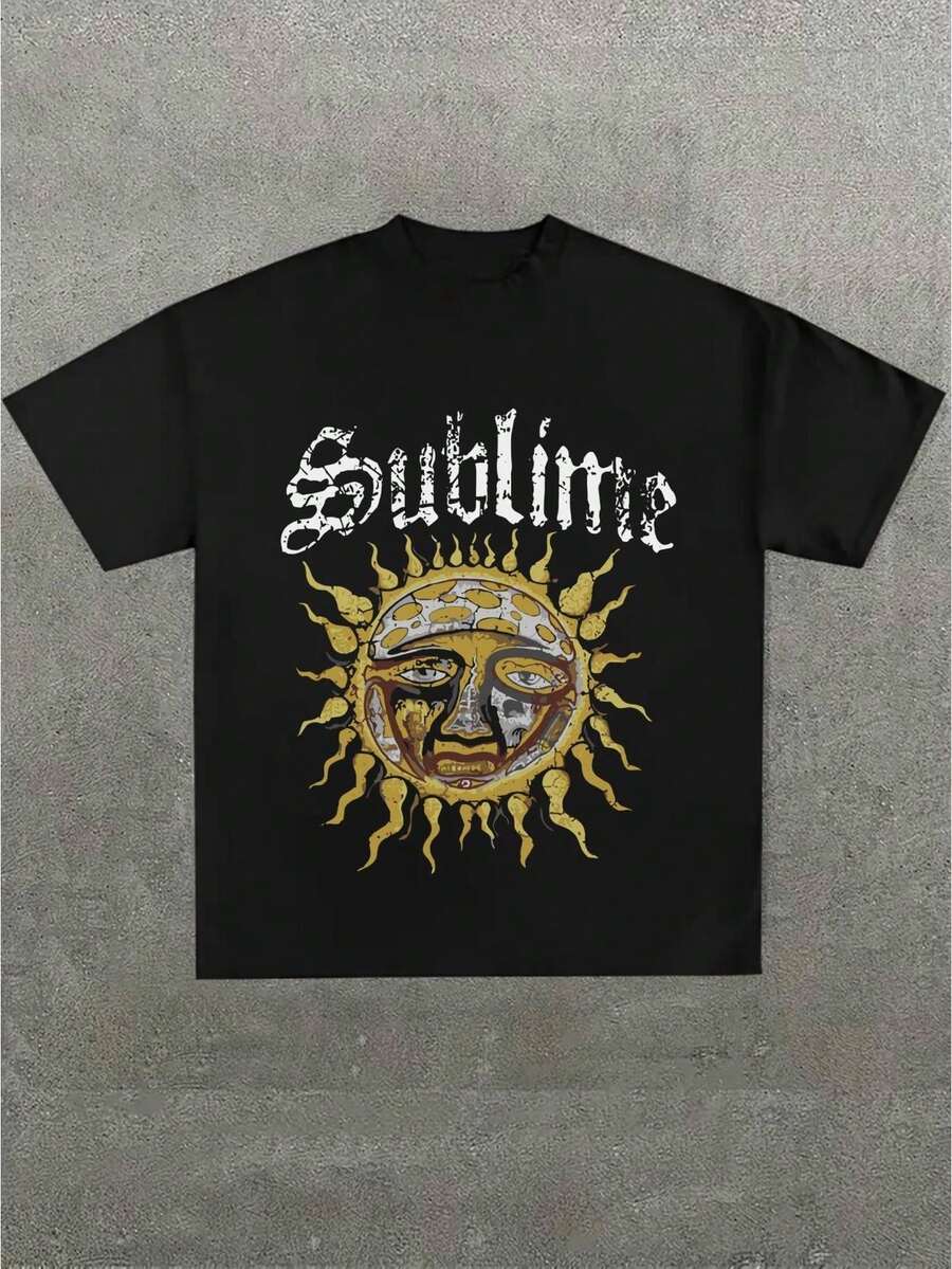 " Band Logo" Music Band - Themed Graphic Print Unisex Casual Soft Short Sleeve Pure Cotton 220gsm T - Shirt - 黑色 - 查看 1