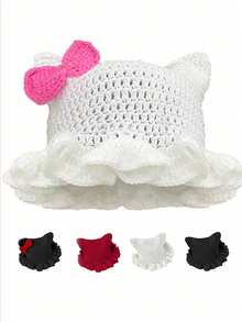 1 件手工钩针编织猫耳波浪帽，男女通用秋冬保暖 Y2K 街头嘻哈头饰，适合万圣节、圣诞节、DIY 秋季服装的可爱暗黑风格 - 彩色 - 查看 12