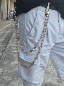 Y2K Light Gold Minimalism Colored Pearls Double Layered Pants Chain Fashionable Men And Women One's Waist Luxury Accessories Hip Hop Jewelry Holiday Gifts