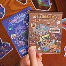 1/2/4件套 8合1 可爱3D生活微缩卡通场景迷你贴纸书 DIY手工剪贴簿玩具游戏贴纸 儿童节日礼物 - 彩色 - 查看 6