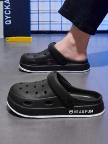 男女通用透气凉鞋，2025年新款夏季户外EVA防滑简约拖鞋，女士情侣沙滩木屐 - 黑色 - 查看 6