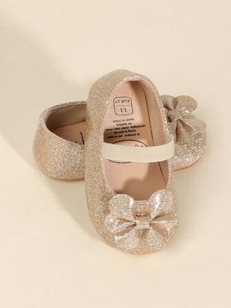 1 Pair Of Girls' Slip-On Princess Shoes With Bowknot Design, Flat, Non-Slip, Stylish And Lovely, Suitable For Spring And Autumn.