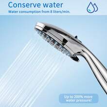 Cabezal de ducha con juego de boquillas de pistola rociadora, 10 etapas de potencia, cabezal de ducha, plateado (cabezal de ducha + manguera de 1,5 m)