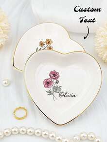 Personalized Floral Jewelry Tray - Custom Watercolor Floral Ceramic Ring Holder, Customized Jewelry Tray, Personalized Wedding Ring Dish, Birthday Gift For Her, Bridesmaid Proposal Gift, Unique Jewelry Storage, Friendship Gift, Jewelry Dish For Birthday, Wedding, Anniversary, Bridesmaid Proposal, Suitable For Home Or Office Use - Multicolor - View 4