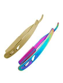 1 pieza Navaja de afeitar plegable, afeitadora manual, arreglo facial para hombres, herramienta de afeitado para barbería, hoja de navaja recta de acero inoxidable, apta para uso en barbería y en el hogar (hojas no incluidas) - Multicolor - Ver 5