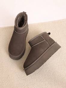 Women's Snow Boots Genuine Suede, 1.5 Inch Platform Fuzzy Winter Water Resistant Mini Ankle Boots Stable Lightweight Booties Anti-Slip With Memory Foam Festival Outdoor Boots - Màu nâu nhạt - Xem 7