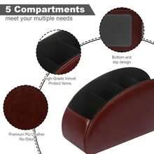 Organizador de Cuero PU de 5 Compartimentos, Soporte para Control Remoto, Teléfono y TV, Caja de Almacenamiento de Escritorio, Brochas de Cosméticos - Negro - Ver 5