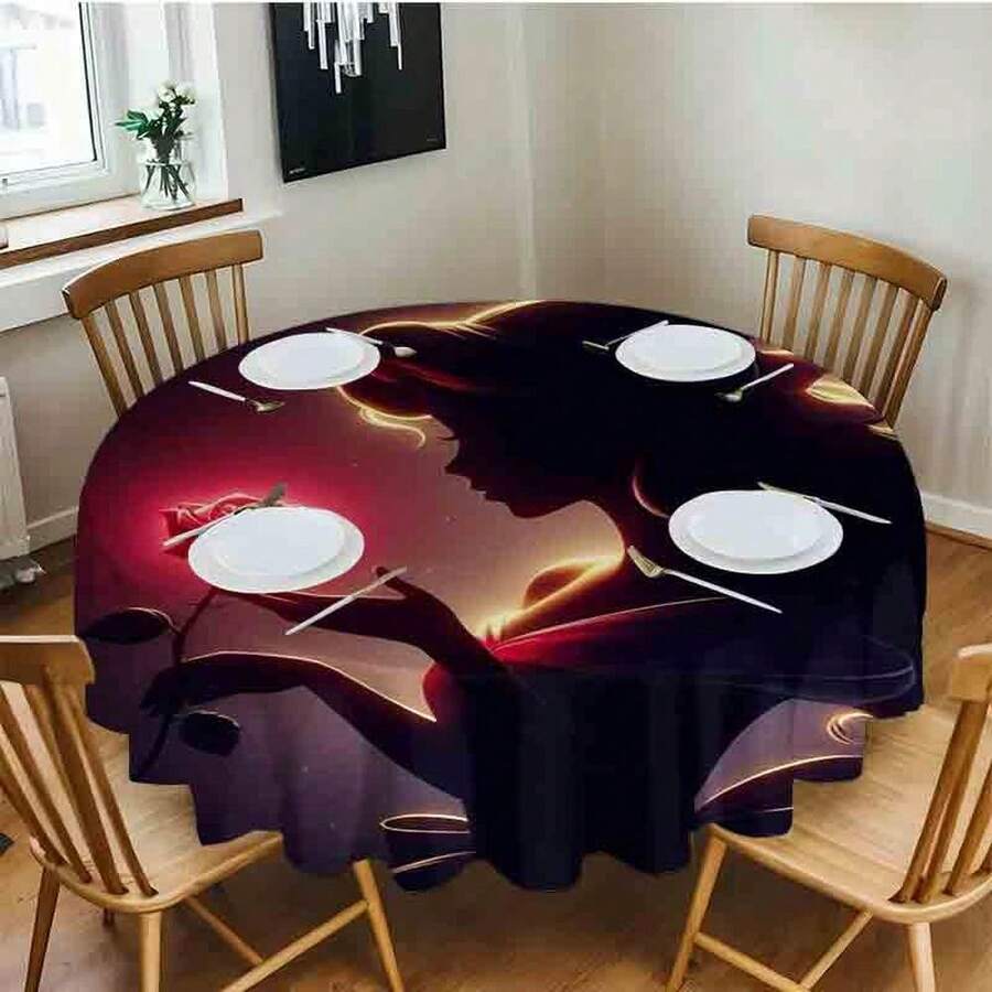1pc Tablecloth Home Print Table Enchanted Rose And Princess Silhouette Tablecloth - Romantic, Magical, And Fairytale-Inspired Home Decor, Perfect For Special Occasions And Adding A Touch Of - Mixed Colors - View 1