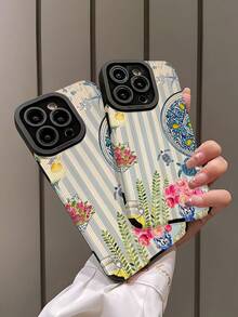 1 件条纹花瓶图案仿皮革纹理防刮防指纹防震手机壳，兼容苹果和三星手机 - 彩色 - 查看 4