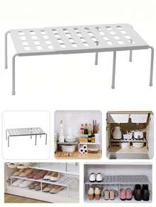 多功能鞋架，可调节和可扩展的储物架，节省空间的鞋柜，厨房橱柜多层整理架 - 灰色 - 查看 10