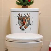 1/3件装圣诞节马桶贴纸 - 圣诞老人和驯鹿浴室装饰，乙烯基马桶贴纸墙贴家居装饰圣诞饰品 - 彩色 - 查看 2