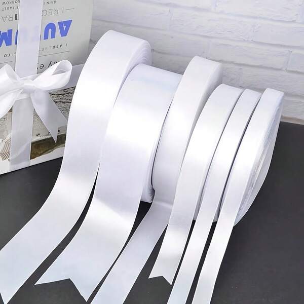 1 Roll 25 Yards White Christmas Satin Ribbon, Handmade Bow Craft, Wedding Christmas Decoration DIY, Card & Gift Wrapping