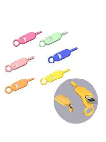 Macaron Solid Color Phone Anti-Lost Card Needle Case + Stainless Steel Card Ejector Needle, SIM Card Holder, Phone Card Removal Tool, Keychain, Convenient Ejector Pin Gift