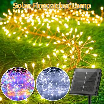 1pc Solar LED Firecrackers String Lights, Outdoor Solar Lighting, 100/200 LED Indoor/Outdoor Decor, 8 Lighting Modes, Suitable For Garden, Camping, Party, Yard, Lawn Decor, Also For Christmas And Halloween Celebrations