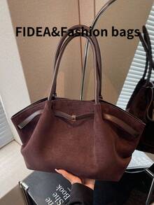 1pc Women's Large Capacity Handbag Vintage PU Leather Burgundy Red Large Capacity Handbag, Belt Decor, PU Material One Shoulder Tote Bag, Fashionable Retro Minimalist Style, Suitable For Women Shopping, Commuting, Daily Use, Bags For Ladies Fashionable