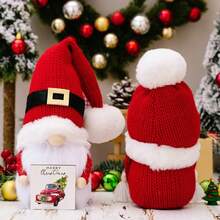 2pcs Christmas Decorations - Knitted Pom Pom Hat, Wooden Plaque Reindeer Figurine - Multicolor - View 7