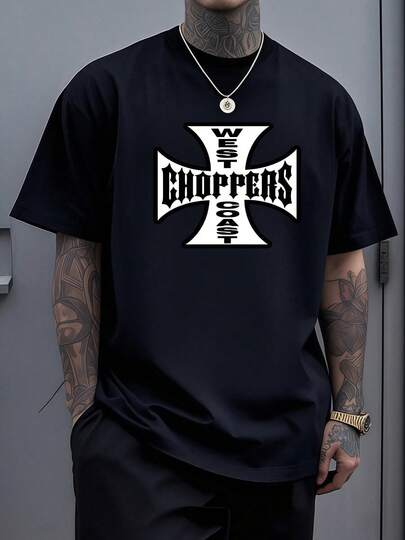 Ropa De Hombre Playeras De Hombre West Coast Choppers Camisa De T 100% Algodón Con Estampado Digital Estilo Moto 1 Unidad De 220 Gramos Camisa De Hombre Casual Con Cuello Redondo Y Dise?o Estampado De Cruz