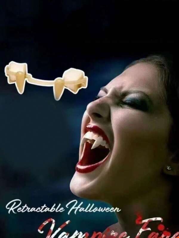 1 par/3 pares/6 pares Dientes falsos de vampiro zombie para Halloween, juguetes de broma, disfraz, maquillaje, mascarada, dientes falsos ensangrentados, suministros para fiestas