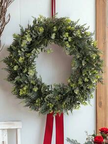 1/2pcs Artificial Cedar Eucalyptus Wreath, Artificial Eucalyptus Leaf Pine Branch Grass Wreath, Artificial Pine Branch Christmas Hanging Wreath, PE Material, Wholesale, Artificial Plants, Artificial Flowers, Outdoor Party Activities, Festival, Birthday, Wedding Party Decorations, Christmas, , Thanksgiving Decorations, Home Entrance, Restaurant, Living Room, Bedroom, Garden Decorations, Home Decorations Christmas Decorations Room Decor