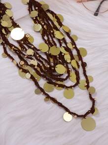 1pc Multi-Layer Braided Rope Exaggerated Waterfall Geometric Round Sequin Necklace - Waterfall Stacking Necklace - View 4