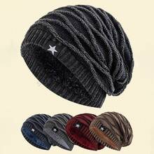 Nuovo berretto invernale/autunnale imbottito, berretto lavorato a maglia con toppe a stella a cinque punte alla moda, cappello lavorato a maglia versatile con motivo argyle jacquard, accessorio invernale soffice