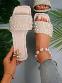 Elegante Damen Flache Sandalen mit Strass Verzierung