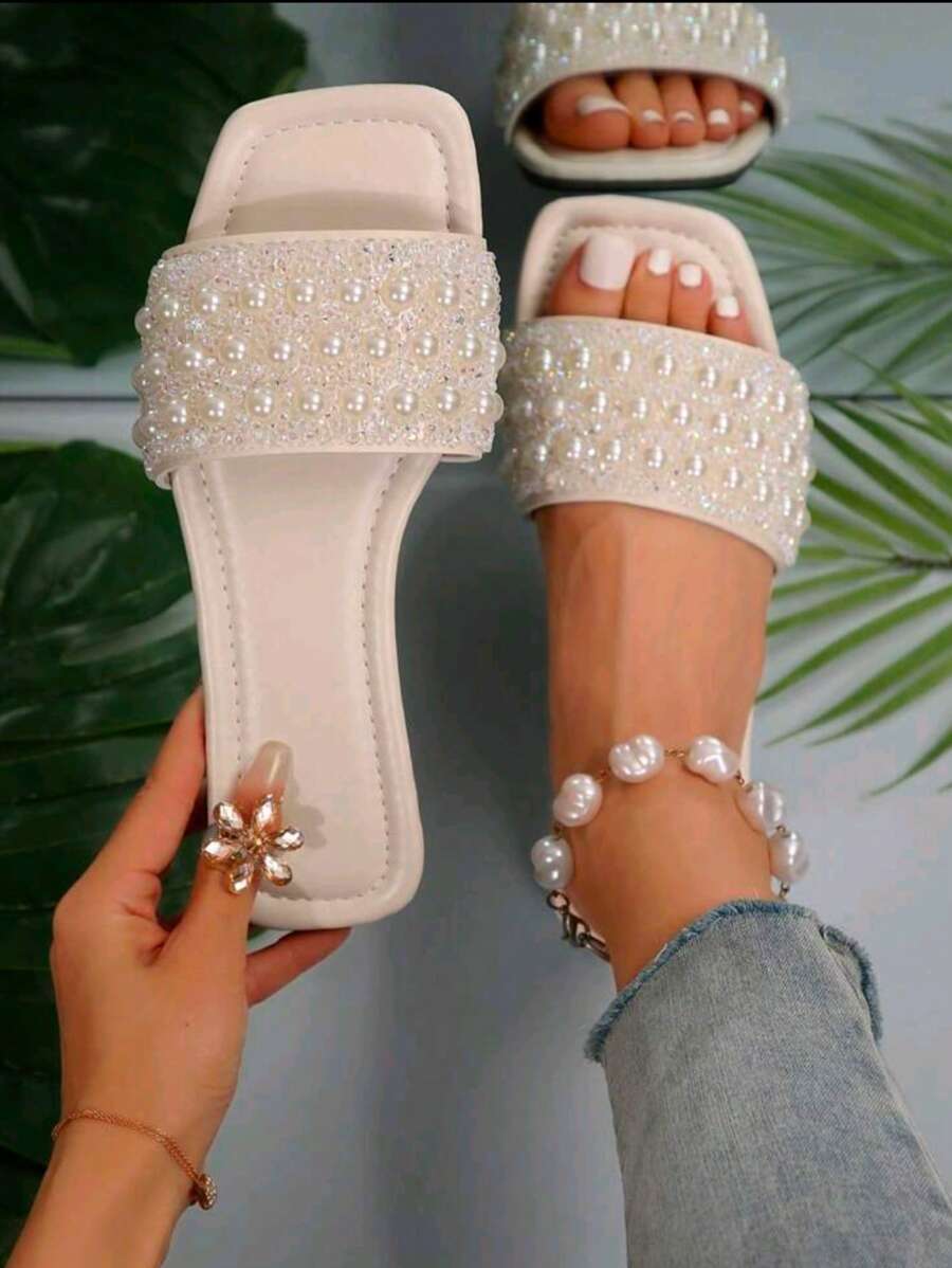 Elegante Damen Flache Sandalen mit Strass Verzierung