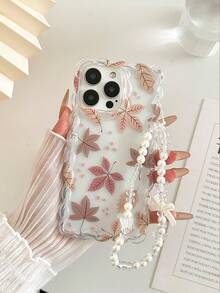 Maple Leaf Painted Braided Wave Edge Minimalist High-End TPU Painted Anti-Fall Phone Case Protective Cover With Handmade Beaded Bracelet Accessory, Compatible With IPhone 16/11/16Pro/16Plus/16ProMax/16E/15ProMax/13/14/12/XS/XR/7G/8PXR/7/8, Painted Compatible With Iphone 15ProMax, Apple 13, 14, 11 Soft Case, P12 Anti-Fall X, 12/14 Painted TPU Anti-Fall Soft Case Phone Case Waterproof Shockproof Scratch Resistant