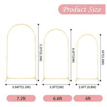 Metal Arch Backdrop Stand, 7.2FT+6.6FT+6FT Wedding Arch Backdrop Stand, Set Of 3 Gold Metal Arch Backdrop Stand, Wedding Arch Frame For Wedding Birthday Party Graduation Ceremony Decor - 金色 - 查看 2