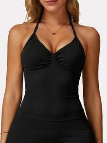DINBEY Nouveau débardeur de yoga style impact sportif, Top de yoga ajustable pour femmes - Noir - Voir 4